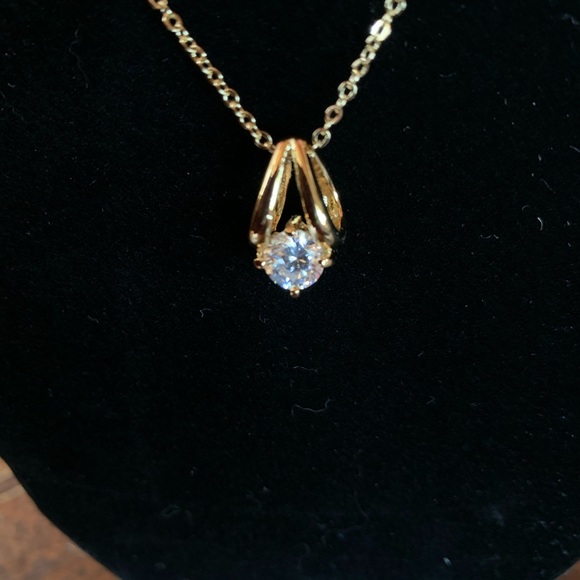 Jewelry - STUNNING CZ SOLITAIRE NECKLACE  GF SETTING